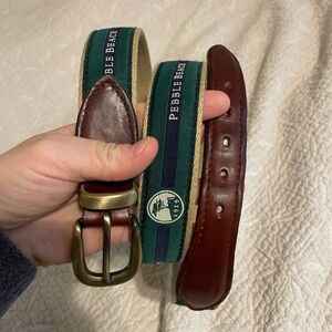 Pebble Beach Green and Brown Men's Belt canvas and leather 44 in